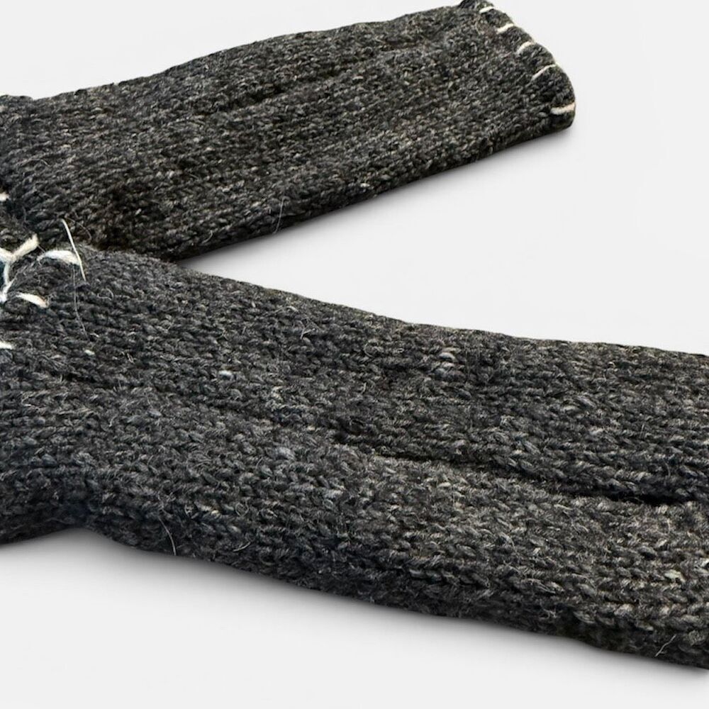 Vintage Y2K Floral Wool Lined Fingerless Grey Gray Gloves O/S Whipstitch - Picture 3 of 6